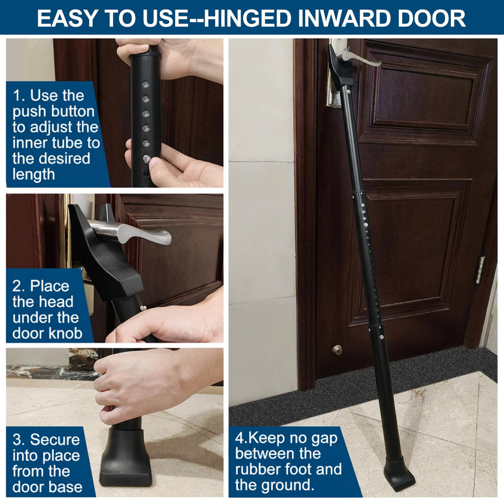 Door Security Bar, Rerishom Door Stoppers Security bar,Heavy Duty Door Lock Security Door Jammer Door Stopper for Apartment, Hotel Room,Screen Door Hardware (Dark Black, 2 Pack)