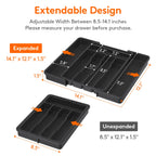 Lifewit Expandable Silverware Organizer, Plastic Utensil Tray for Kitchen Drawer, BPA Free Flatware Cutlery Holder, Space-Saving Storage for Spoons Forks Knives, 8.5-14 x 12 x 1.5 inch, Black