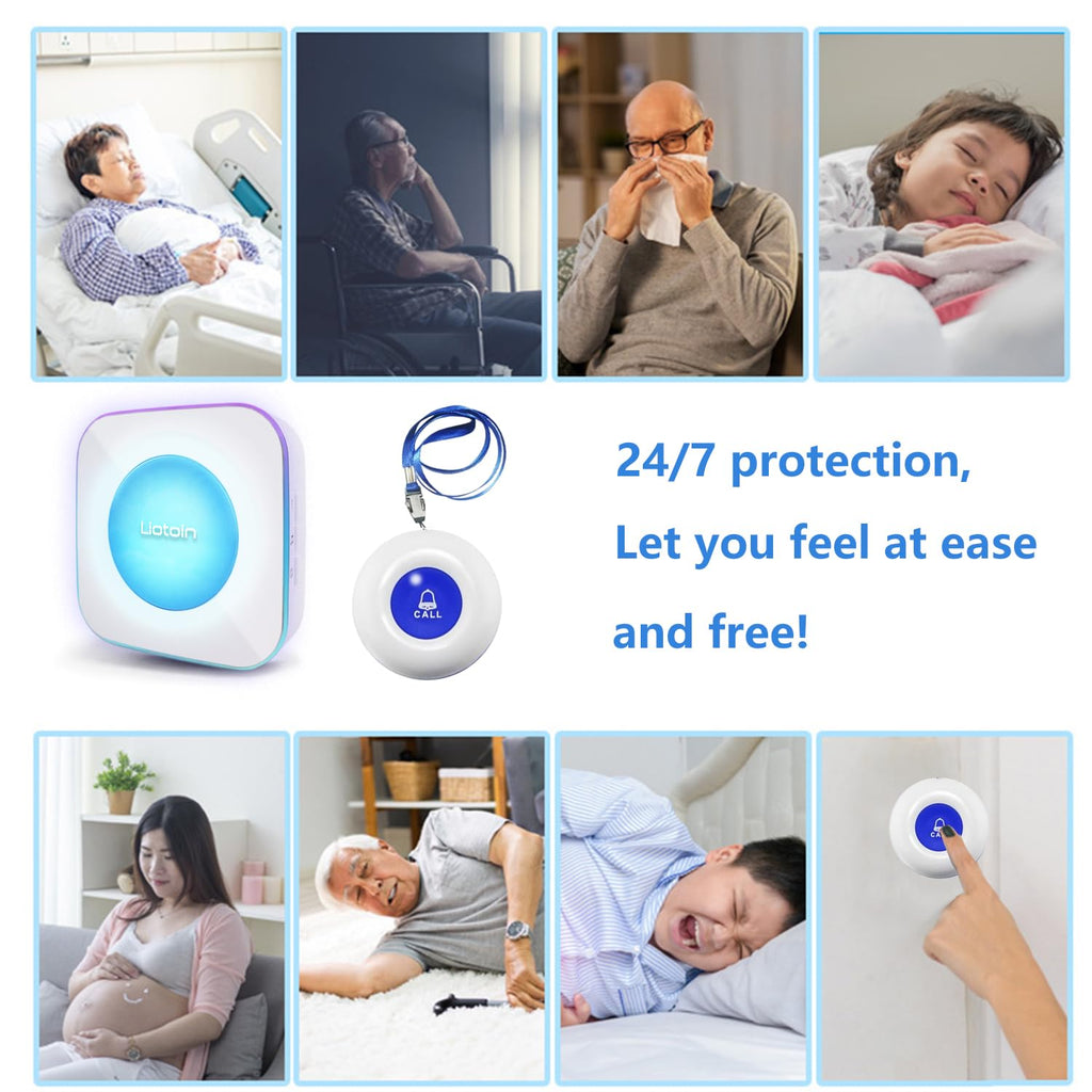 LIOTOIN Wireless Caregiver Pagers Call Button Nurse Alert System Call Bell Call Light Alert Button for Home/Elderly/Patients/Disabled 3 Transmitters 3 Plugin Receivers (600+ft Operating Range)