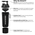 Smartshake Slim 4-Pack Protein Shaker Bottle 400 ml | 13.5 oz – Storage Included - Leakproof Screw-on Lid - BPA Free – Unisex - (Black, White, Stormy Gray, Cotton pink)