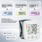 Blood Pressure Monitor Digital Wrist BP Machine Automatic BP Cuff (5.3 to 7.7 in) with 2 Users 180 Memory Voice Large LCD Display Adjustable Cuff USB Charging Carrying Case,White