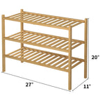 3 Tier Bamboo Shoe Rack for Closet Free Standing Wood Shoe Shelf Storage Organizer for Entryway Small Space Stackable 27"x11"x20" (Natural)