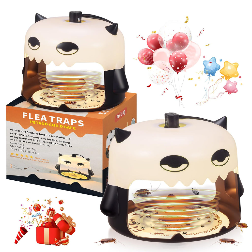 2024 Flea Traps for Inside Your Home, 2 Pack Monster Flea Killer with Sticky Discs & Bulbs, Professional Pest Control Trapper for House, Safe Flea Lights Insect Catcher Bed Bug Trap for Kids & Pets