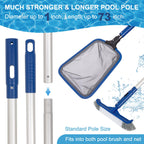 Pool Cleaning Kit, 14.5'' Pool Brush Head & Ultra Fine Mesh Pool Skimmer Net with Pole, Aluminum Frame Pool Net Skimmer & Pool Brush with Pole,Pool Net & Pool Brushes for Cleaning Pool Walls with Pole