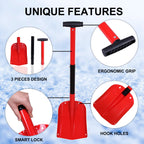 CARTMAN 32.5 Inch Folding Emergency Snow Shovel 3 Piece Aluminum Lightweight Portable Sport Utility Shovel for Car Trunk Camping Garden Beach, Red