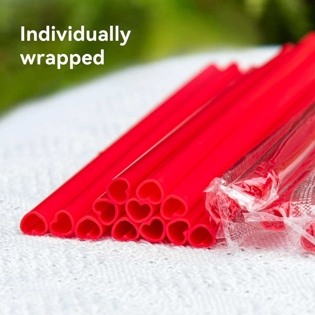 Prurex 100pcs Heart Disposable Straws, Heart Shaped Drinking Straws fits Valentine’s Day, Parties and Special Occasions Celebrations (Red)