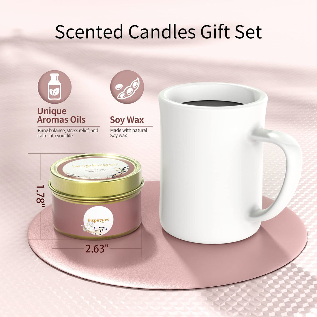 Inspireyes Candles Gift Set for Women Aromatherapy Candles for Home Scented Portable Tin of Soy Candle with Healing Crystals,Rose Quartz & Dry Flowers Home Decorative Candles Gift Set of 2