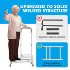 FORTEMOTUS 2 Step Stool with Handle for Elderly - Heavy Duty Bed Steps for High Beds for Adults with Adjustable Handrail &Non-Skid Platform, Foot Stool Ladder for Bedside, Kitchen, Car, RV, Bathtub