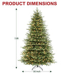 Hykolity 7.5 ft Prelit Artificial Christmas Tree, 2933 PE&PVC Branch Tips, 450 Warm White LED Lights, Metal Stand and Hinged Branches