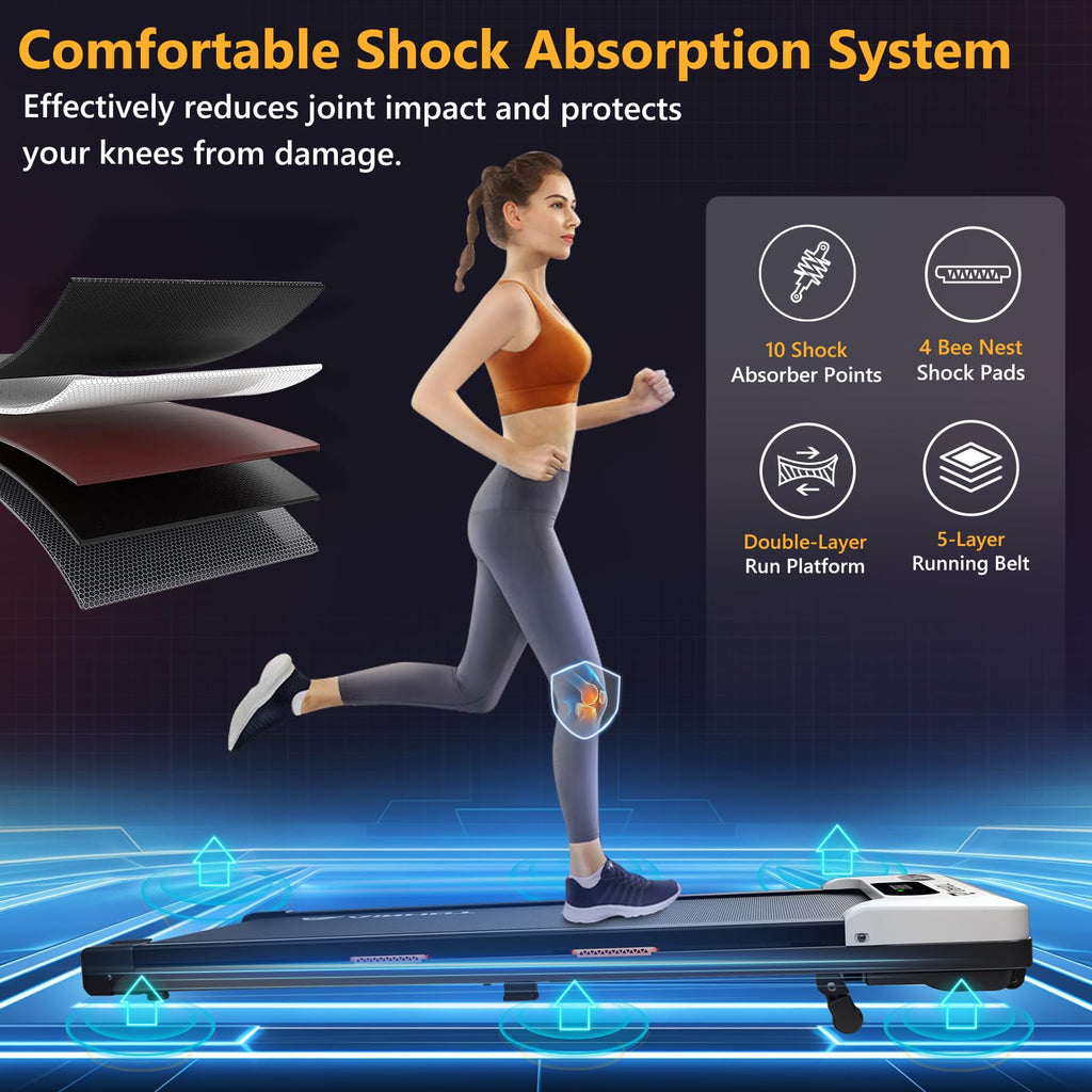 AIRHOT Under Desk Treadmill, Walking Pad 2 in 1 for Walking and Jogging, Portable Walking Treadmill with Remote Control Lanyard for Home/Office, 2.5HP Low-Noise Desk Treadmill in LED Display