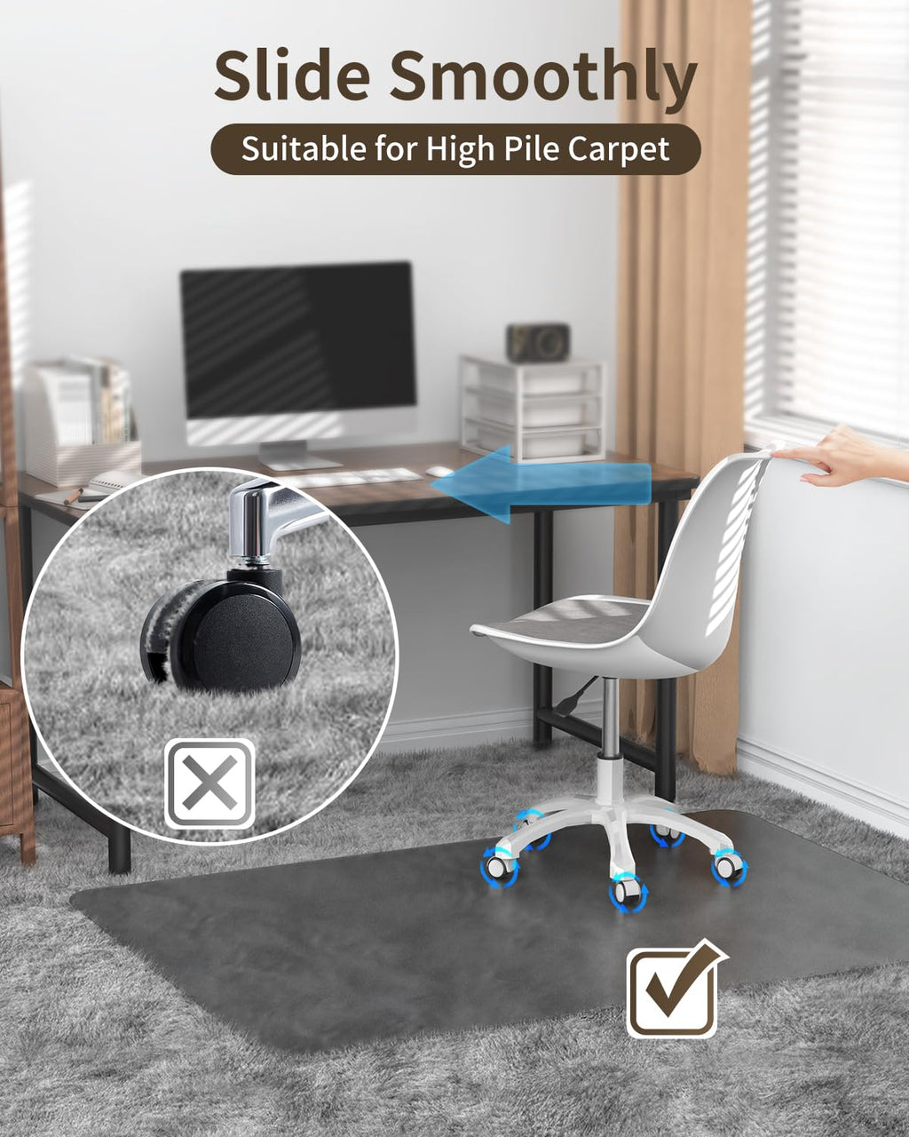 Blvornl Frosted Clear Chair Mat for High Pile Carpet and Hardwood Floor, 32.3"*53" Hard Material Chair Mat, Heavy Duty Computer Chair Mats for Rolling Chairs, Desk Floor Rug for Office and Home Grey