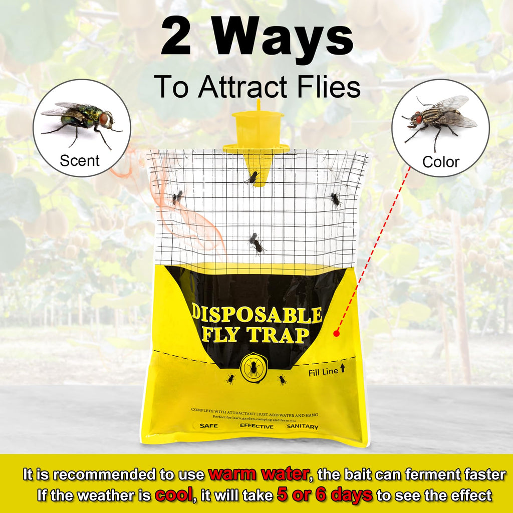 Big Bag Disposable Fly Traps Outdoor Hanging, Ranch Stable Horse Fly Hunter Trap Control Indoor for Home for Barn, Mosquito Bug Flying Insect Trap Catchers Killer Repellent 6 Natural Pre-Baited