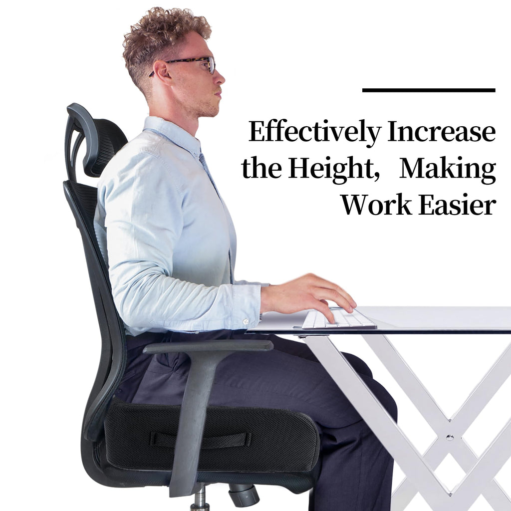 MABOZOO Extra Thick Chair Cushions,Office Chair Booster Seat Cushion to Raise Seat Height for Pain Relief,18 x 16 x 6 inch Non Slip Memory Foam Thick Cushion with Carry Handle（Black）