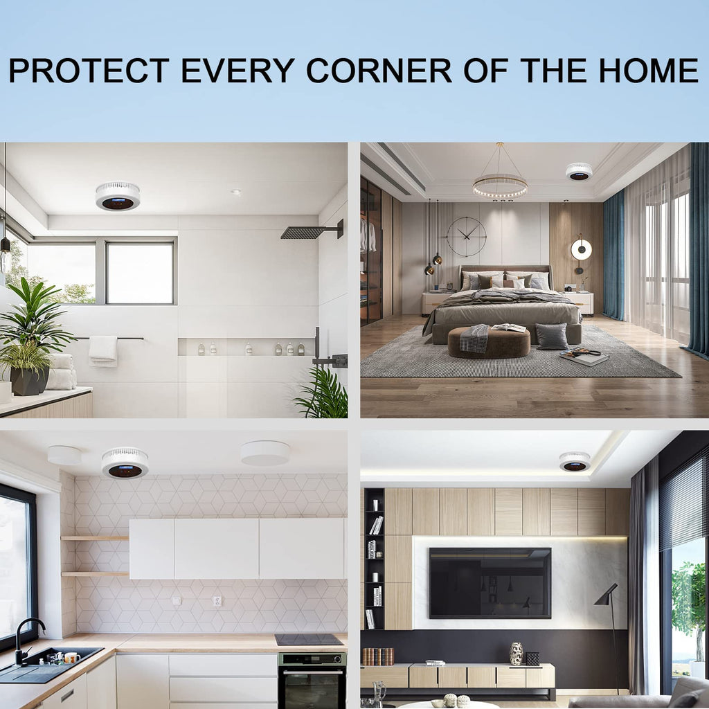 4 Pack 2 in 1 CO & Smoke Detectors, Digital Display, Smoke Detector Carbon Monoxide Detector Combo,Alarm for Home or Office,Powered by Battery