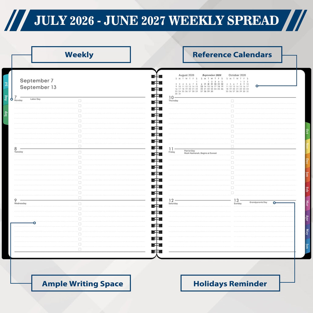 Planner 2026-2027 for Office, School, Home - Spiral Bound Academic Monthly Weekly Calendar July 2026 - June 2027 Organizer with To Do List, Tabs & PP Cover 8" x 10"