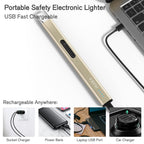 REIDEA Electric Lighter Candle Lighter, Retractable Top Windproof Flameless USB Rechargeable Arc Lighter with Safe Button and Power Indicator for Candle, BBQ and Fireworks, R1 Flat, Champagne Gold