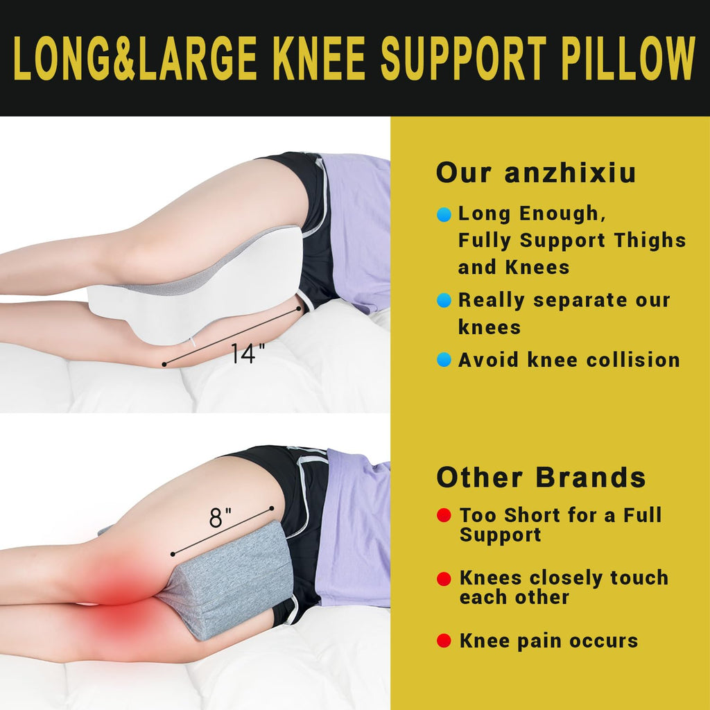 Long Knee Pillow for Side Sleeper Fully Support Thighs and Knees for Sciatica, Back, HIPS, Knees, Joints Pain Relief - Leg Pillow for Side Sleeping Between Legs Aligns Spine- Large,Gray