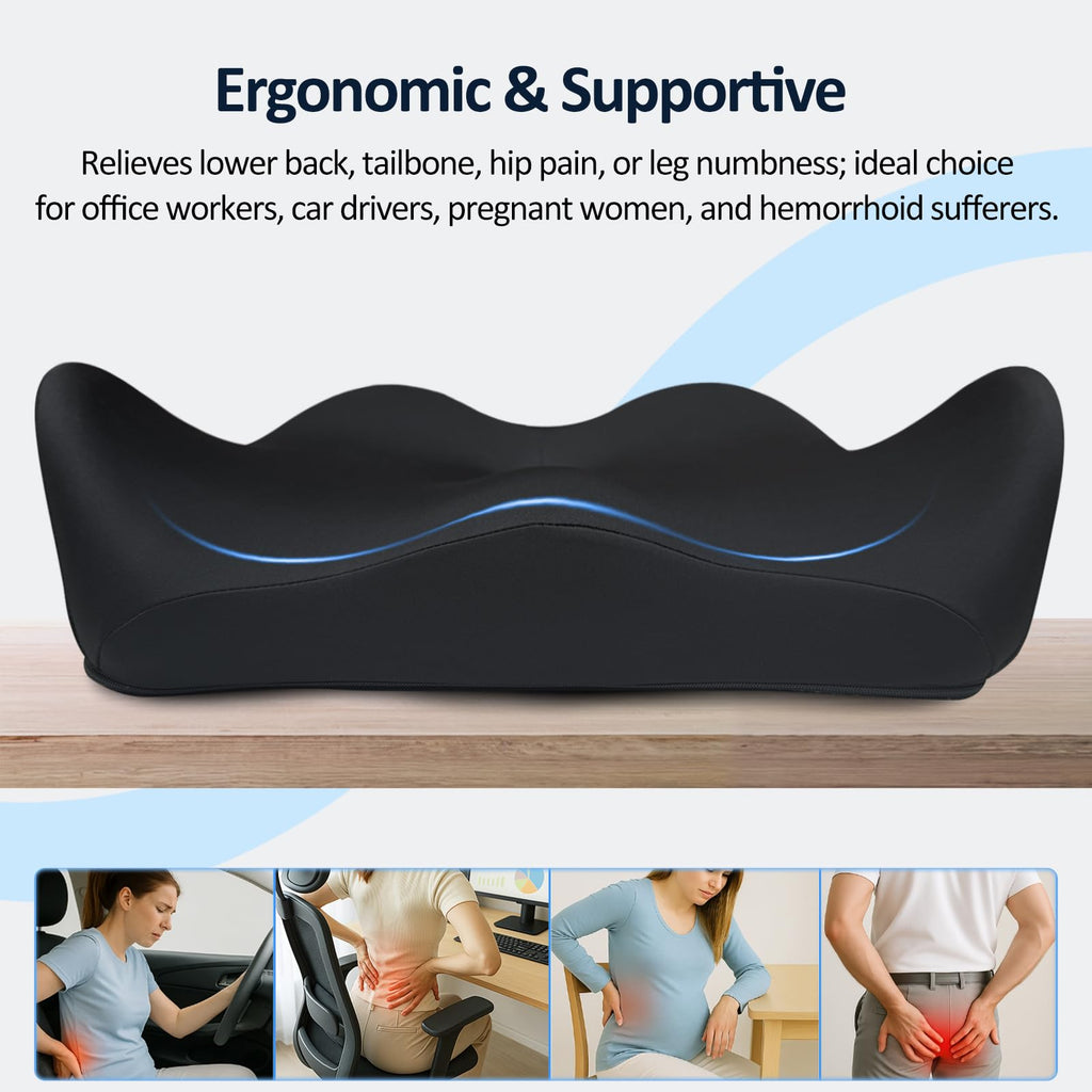 EaseDrives® X Large Memory Foam Seat Cushions for Office Chairs, Long Sitting Pressure Relief Ergonomic Office Chair Cushion for Butt Coccyx Tailbone Sciatica, Car, Wheelchair Seat Booster for Height