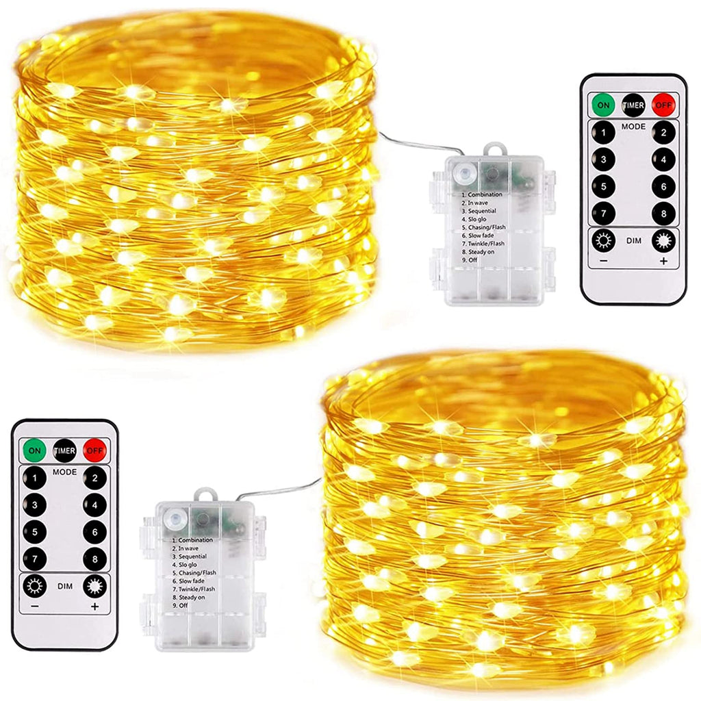 JMEXSUSS 2 Pack Fairy Lights Battery Operated with Remote, Total 200 LED 66ft Battery Powered Christmas Lights, 8 Modes Twinkle String Lights for Bedroom, Indoor Christmas Tree Decor, Warm White