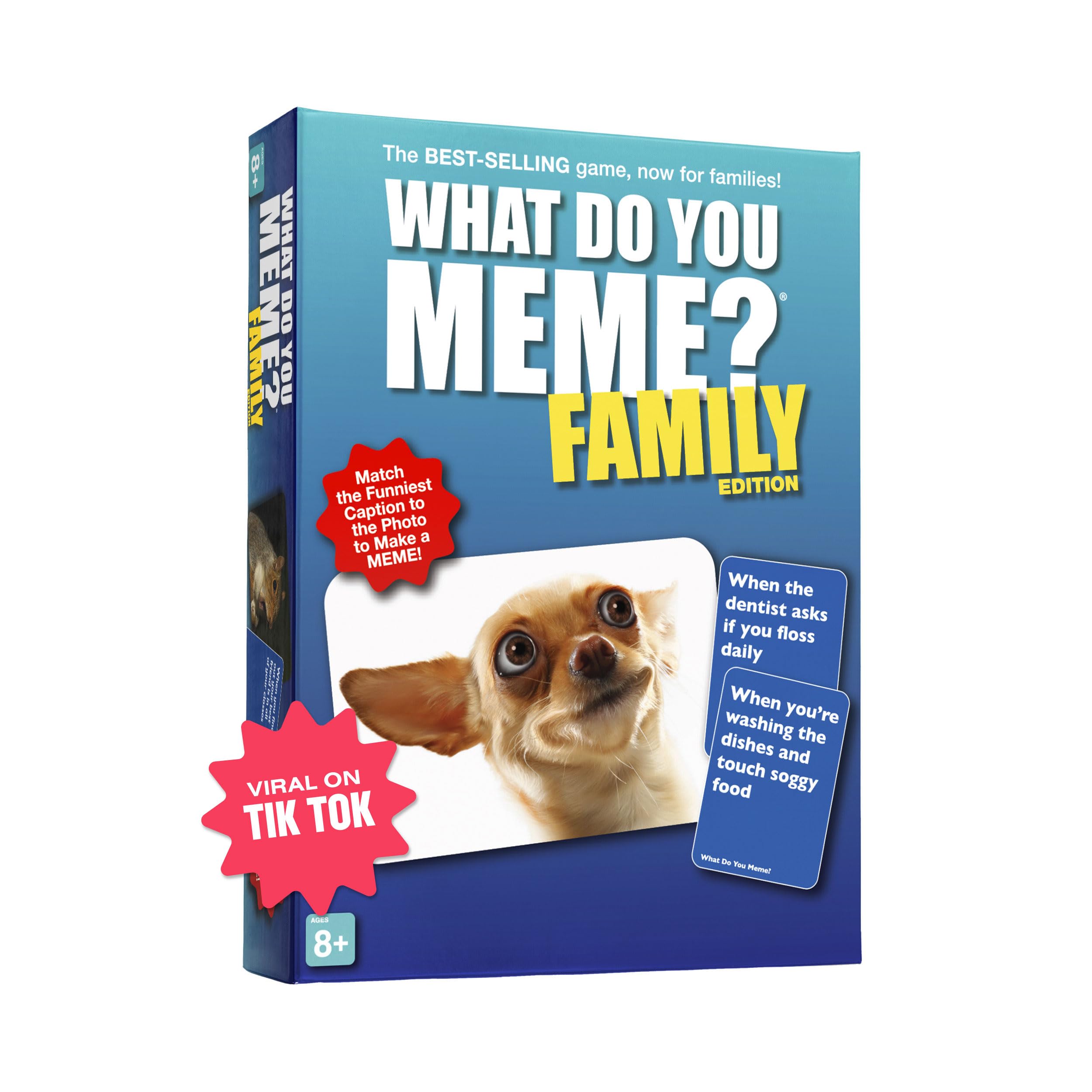 WHAT DO YOU MEME? Family Edition by Relatable, Kids Games for Kids 8+, Family Games for Kids and Adults, The TikTok Viral Sensation, Includes 300 Caption Cards, 65 Photo Cards, and Game Instructions