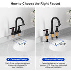 Bathroom Faucets for Sink 3 Hole, Hurran Matte Black Bathroom Sink Faucet with Pop-up Drain and Supply Lines, Stainless Steel Lead-Free Widespread Faucet for Vanity RV Farmhouse, 2 Pack