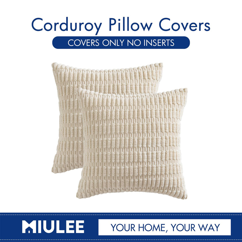 MIULEE Pack of 2 Corduroy Decorative Throw Pillow Covers 18x18 Inch Soft Boho Striped Pillow Covers Modern Farmhouse Christmas Home Decor for Sofa Living Room Couch Bed Cream White