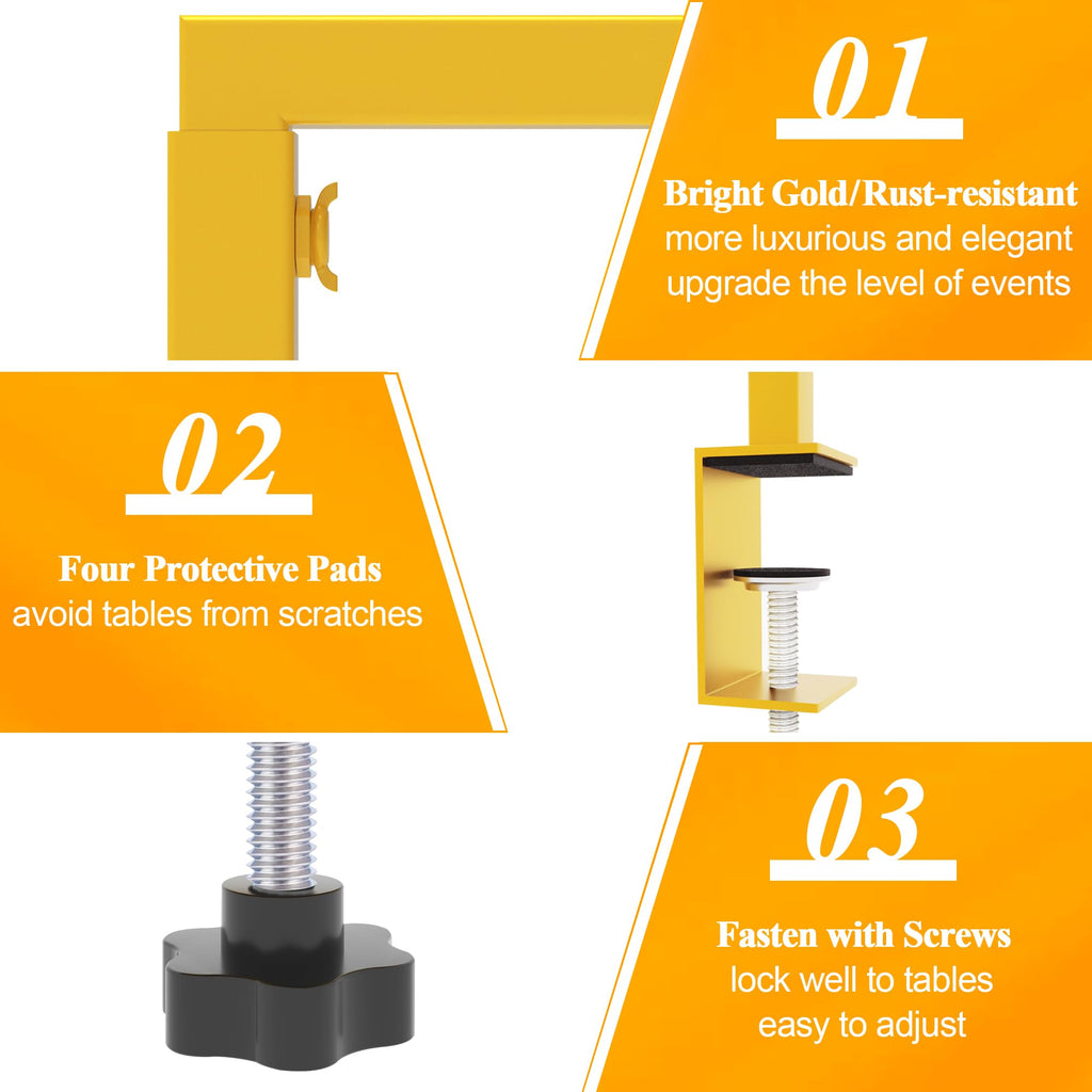 Xiomot Over The Table Rod Stand with Clamps Adjustable 13''-42'' Tall 29"-98" Length Set of 2 Gold Table Arch Hanging for Wedding Birthday Party Halloween Christmas Decoration