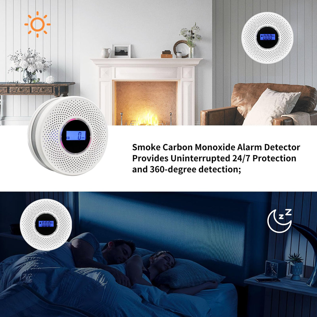 Coreel Smoke Detector Carbon Monoxide Detector Combo with Digital Display and Sound Light Alarm, 2-in-1 Smoke & CO Alarm with Battery Operated for Home, Travel or RV