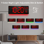XREXS 16.5" Digital Clock Large Display with Remote Control 7 Color Changes Night Lights LED Wall Clock, Adjustable Dimmer, Temperature Clock for Bedroom, Desk Alarm Clock for Teens Elderly