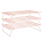 Cooling Rack for Baking 3 Tiers, 16" x 10" Cookie Cooling Wire Rack Stackable Collapsible Nonstick, Stainless Steel Baking Cooking Cooling Racks with Optimum Air Flow, Rose Gold