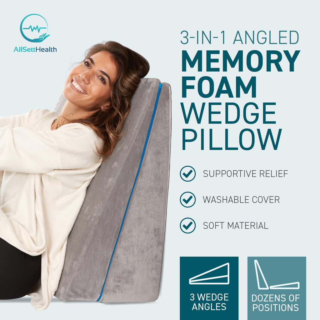 Memory Foam Bed Wedge pillow for sleeping – 3 In 1 Support - Adjustable to 4.5, 7.5 & 12 Inches – Combination Zipper Technology | Acid Reflux, Anti Snore, Machine Washable