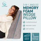 Memory Foam Bed Wedge pillow for sleeping – 3 In 1 Support - Adjustable to 4.5, 7.5 & 12 Inches – Combination Zipper Technology | Acid Reflux, Anti Snore, Machine Washable