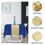 16Pack Disposable Plastic Tablecloths and Satin Table Runner Set Blue and Gold Dot Tablecloth Gold Satin Table Runner for Wedding Birthday Baby Shower Anniversary Christmas New Year Party Decorations