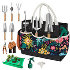 22Pcs Gardening Tools Set for Women Heavy Duty Garden Hand Tool Kit Garden Gifts for Mothers Day Mom Beginner Gardening Accessories with Tote Bag/Shovel/Repotting Mat/Plant Labels/Gloves-Black