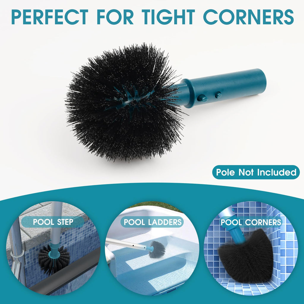 Poolvio 20" 2 in 1 Pool Brush Head for Swimming Pool, Heavy Duty Scrub Brush with EZ Clip & Wavy Nylon Bristles for Cleaning Pool Walls, Floors, Steps (Pole not Included)