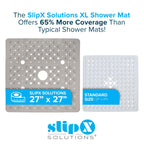 SlipX Solutions Extra Large Square Shower Mat, 27"x27", Non-Slip Stall Mat for Elderly & Kids Standing Bath Tub Mat, Machine Washable, Suction Cups, Solid Tan