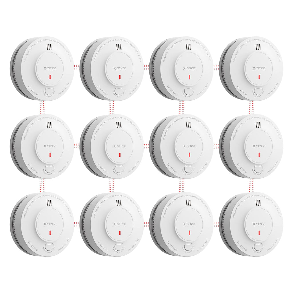 X-Sense Wireless Interconnected Smoke Detector Fire Alarm with Over 820 ft Transmission Range, SD19-W, Pack of 12