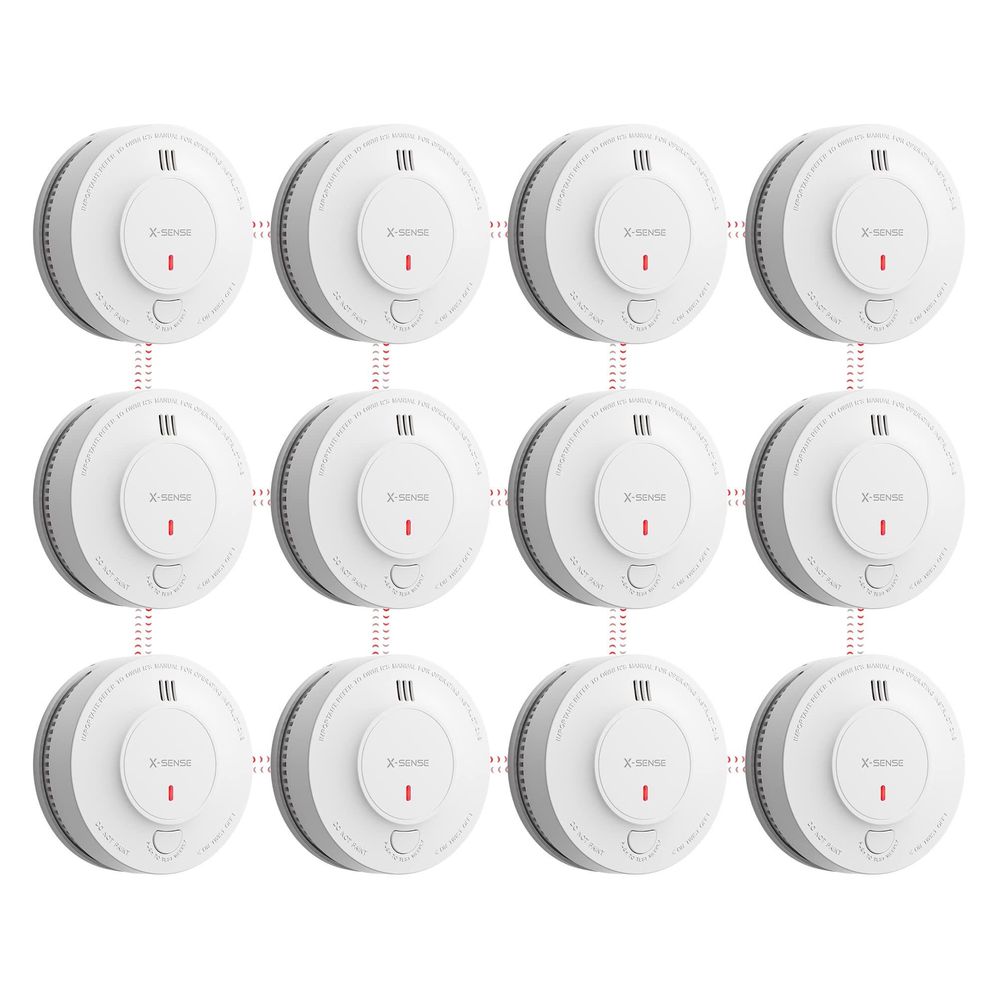 X-Sense Wireless Interconnected Smoke Detector Fire Alarm with Over 820 ft Transmission Range, SD19-W, Pack of 12
