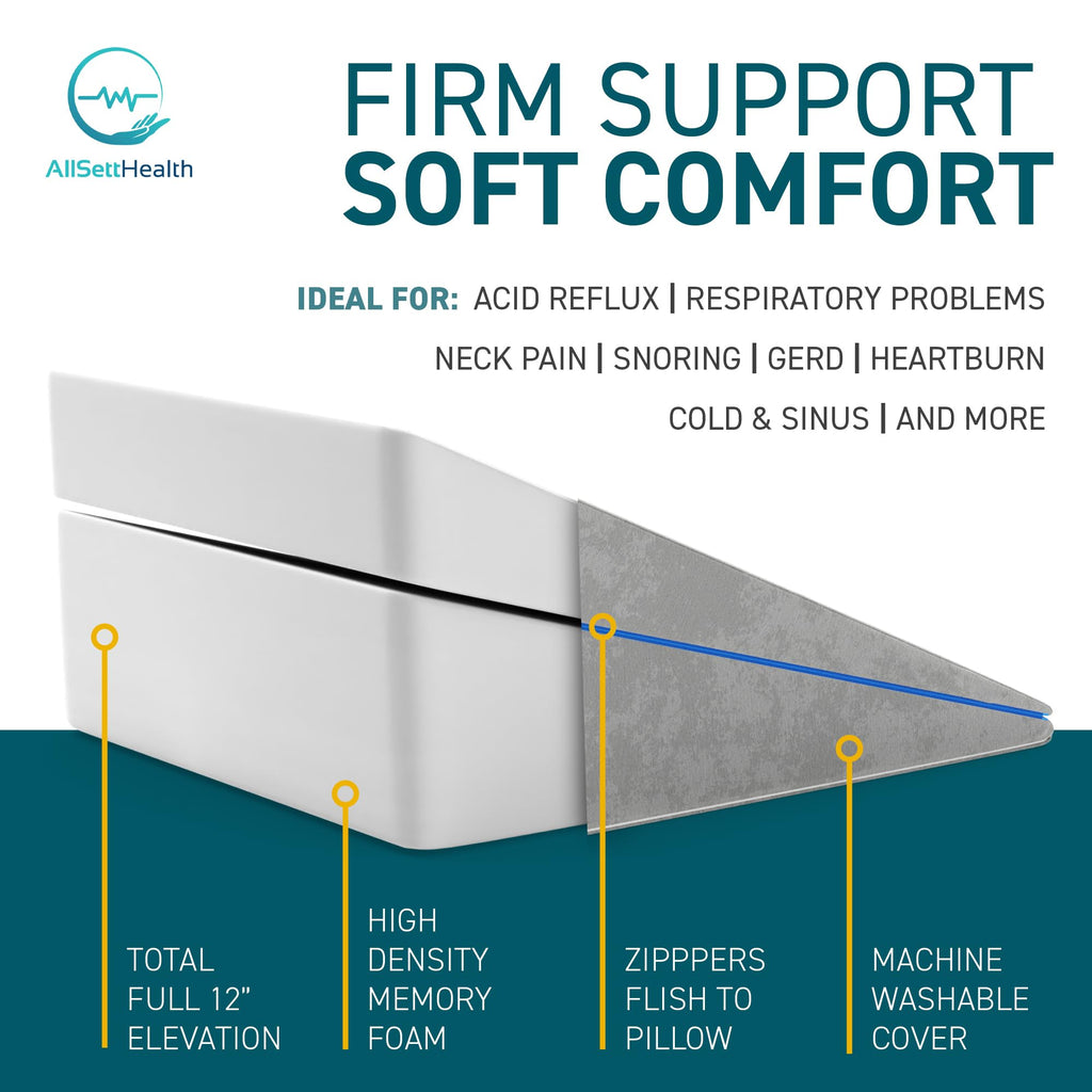 Memory Foam Bed Wedge pillow for sleeping – 3 In 1 Support - Adjustable to 4.5, 7.5 & 12 Inches – Combination Zipper Technology | Acid Reflux, Anti Snore, Machine Washable