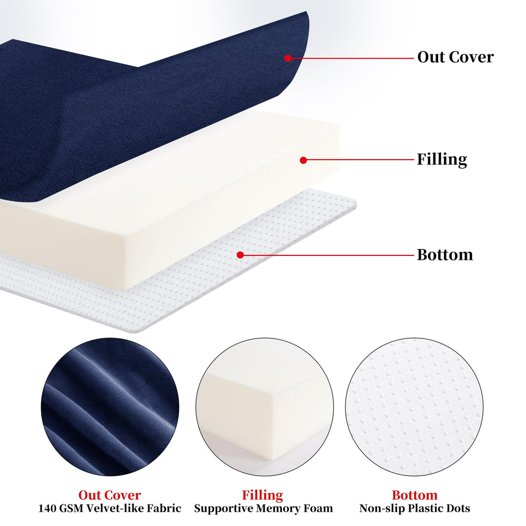 HOMBYS Memory Foam Recliner Cushion for Elderly, 4" Thickness Seat Cushion with Lumbar Support Pillow, Non-Slip & Supportive Chair Seat Cushion with Backrest, (Sapphire Blue, 21.5" Backrest)