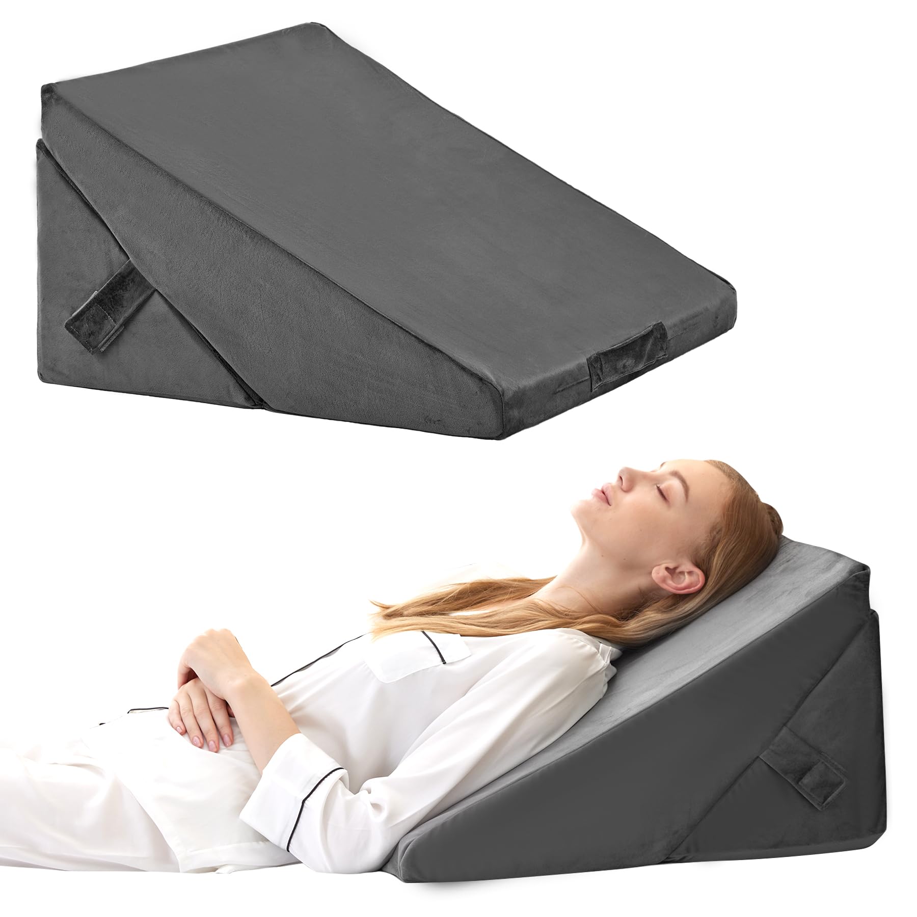 Bedluxe Wedge Pillow for Sleeping, Adjustable 9&12 Inch Foldable Bed Wedge Pillow Set, Orthopedic Memory Foam Triangle Pillows Wedge, 7-in-1 Elevated Pillows for Leg and Back Support, Velvet