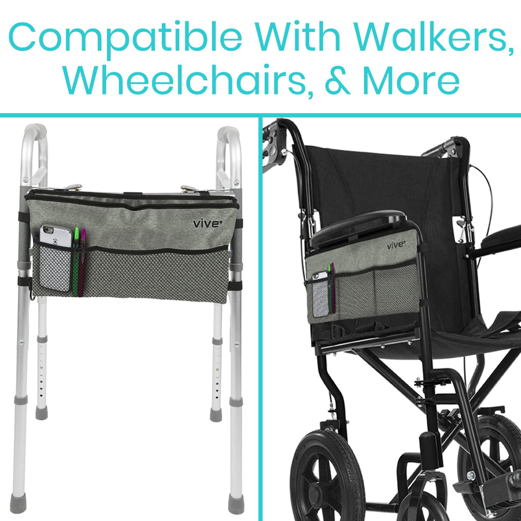 Vive Walker Bag - Accessories Wheelchair Basket Pouch (Water Resistant) - Seniors Caddy Accessory Attachment for Folding, Rolling Walkers - Carry Storage Carrier Tote - Lightweight, Universal Size