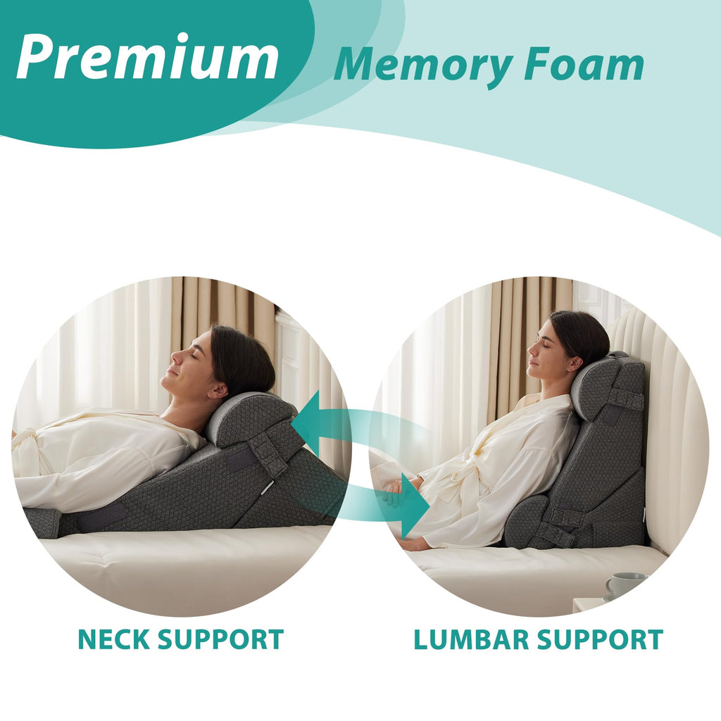 Bedluxe Adjustable 4pcs Bed Wedge Pillow Set, Memory Foam Wedge Pillow Post Surgery for Back, Neck, Leg Pain Relief, Pillow Wedge for Sleeping, Sitting up in Bed, Acid Reflux and GERD, Black