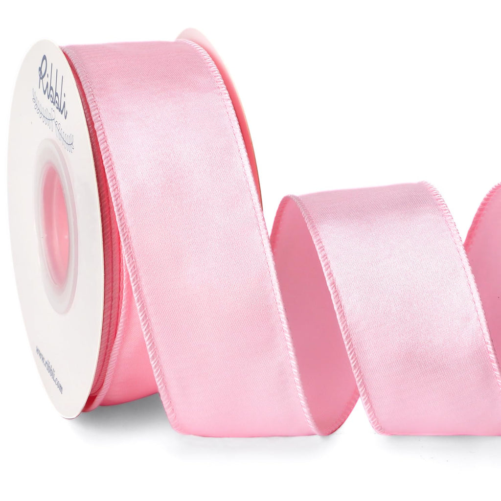 Ribbli Light Pink Satin Wired Ribbon 1.5 Inch Pink Christmas Ribbon for Gift Wrapping Wreaths Garland Tree Decoration Crafts Home Decor-Continous 20 Yards