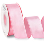 Ribbli Light Pink Satin Wired Ribbon 1.5 Inch Pink Christmas Ribbon for Gift Wrapping Wreaths Garland Tree Decoration Crafts Home Decor-Continous 20 Yards