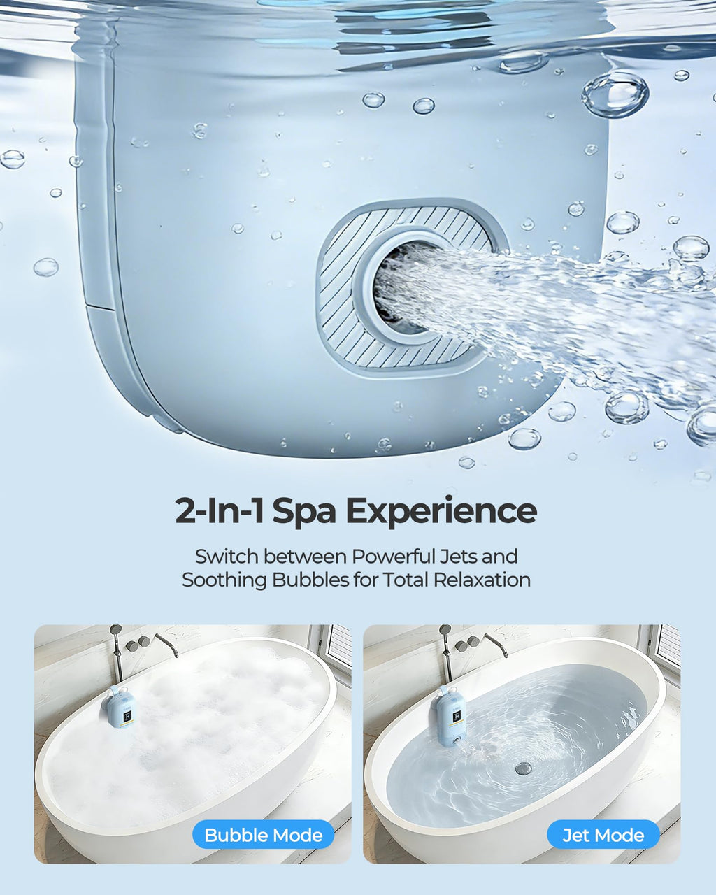 YUERO Bath Jets for Tub, Bath Jet or Bubble Mode, Cordless Waterproof Portable Bathtub Accessories with 3-Level Adjustable Speed, Bathtub Jets Massage for Home Spa, Travel Massage, Relaxing, Soothing