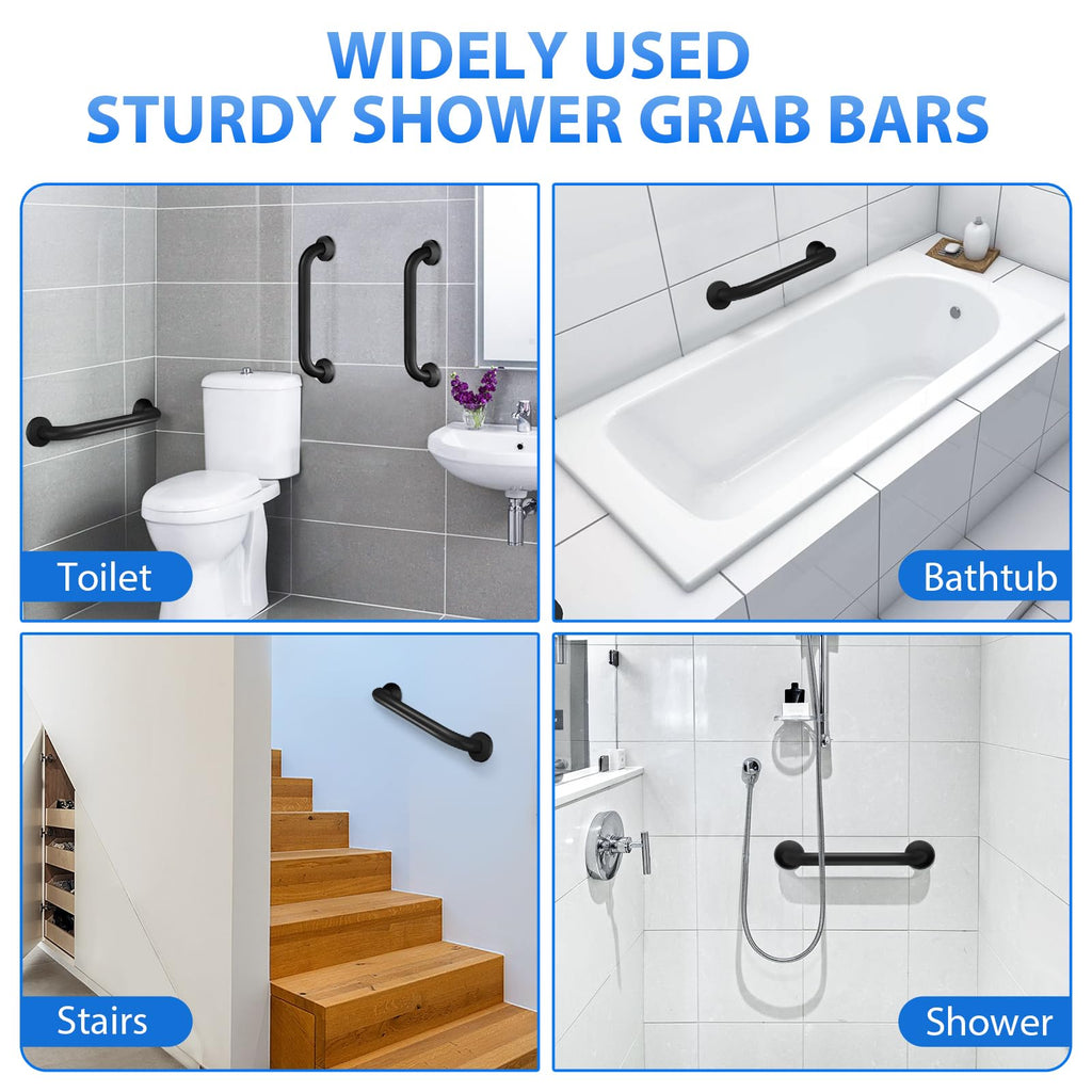 2 Pack Shower Grab Bar, Stainless Steel Bathroom Grab Bar, Shower Handle, Bath Handle, Grab Bars for Handicap Elderly Seniors Bathroom Safety Grab Bar (18 Inch，Black)