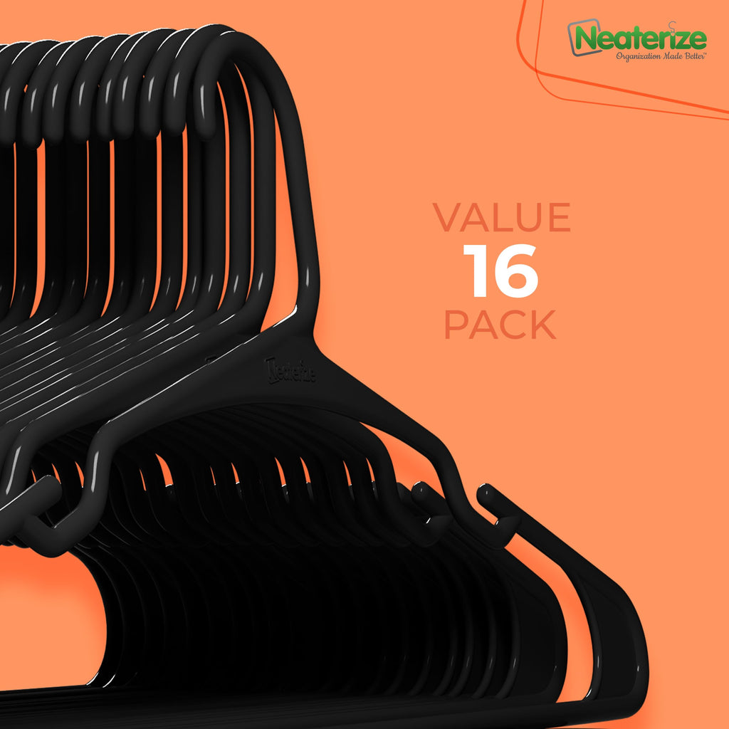 Clothes Hangers Plastic 16 Pack for Adults - Plastic Hangers, The Perfect Coat Hanger and General Space Saving Clothes Hangers for Closet - Percheros Ganchos para Colgar Ropa Hangars - Black Hangers