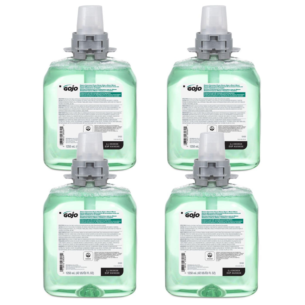 Gojo Green Certified Foam Hand, Hair & Body Wash, Cucumber Melon Scent, 1250 mL Refill FMX-12 Push-Style Dispenser (Pack of 4) - 5163-04
