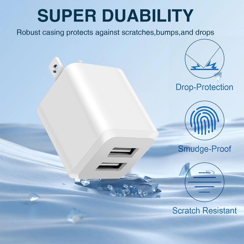 USB Wall Charger, Dual Port Cube Power Adapter Charger Plug Block Charging Box, Dual Port Wall Charging Adapter, Compatible for i Phone 14 13 12 11，Milky White (3-Pack)